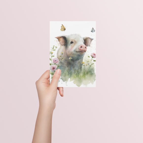 Watercolor Cute Floral Farm Pig Wall Art Illustration Print Poster Unframed - Picture 6 of 7